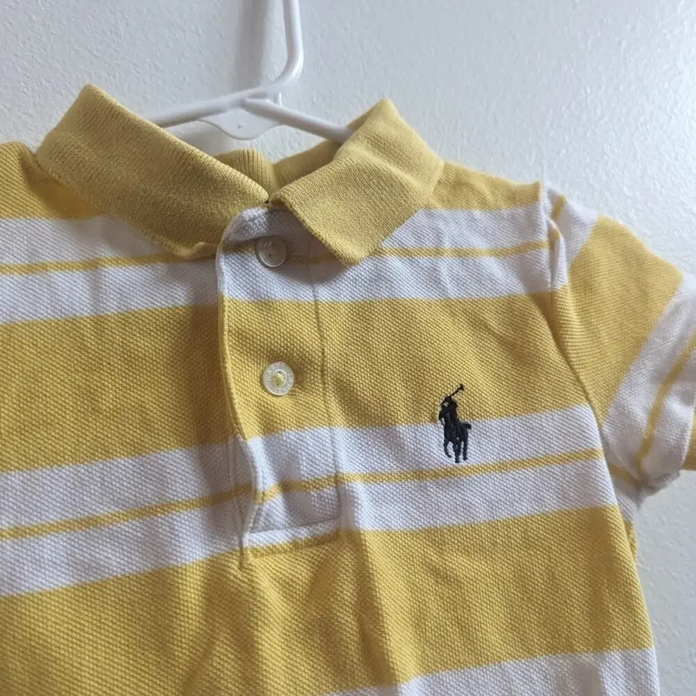 Ralph Lauren Polo Pony Romper Boys 18m Yellow Stripe Preppy